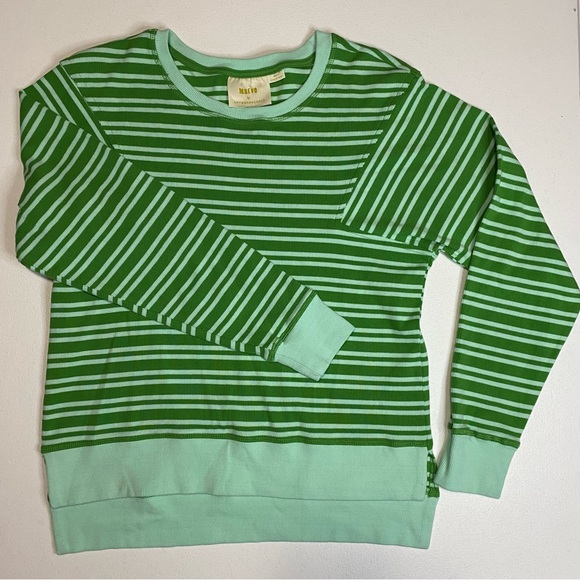 Maeve Anthropologie Evergreen/White Stripe Ribbed Knit Top Size Medium - Picture 1 of 3
